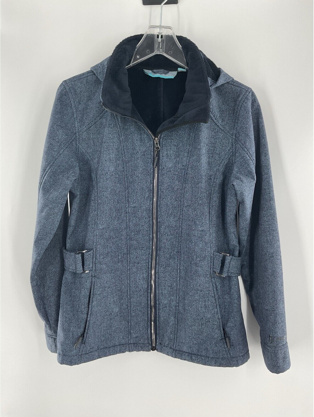 Free Country Jacket Coat Women’s M Blue Fitted Hooded Fleece Lined Full Zip 109
